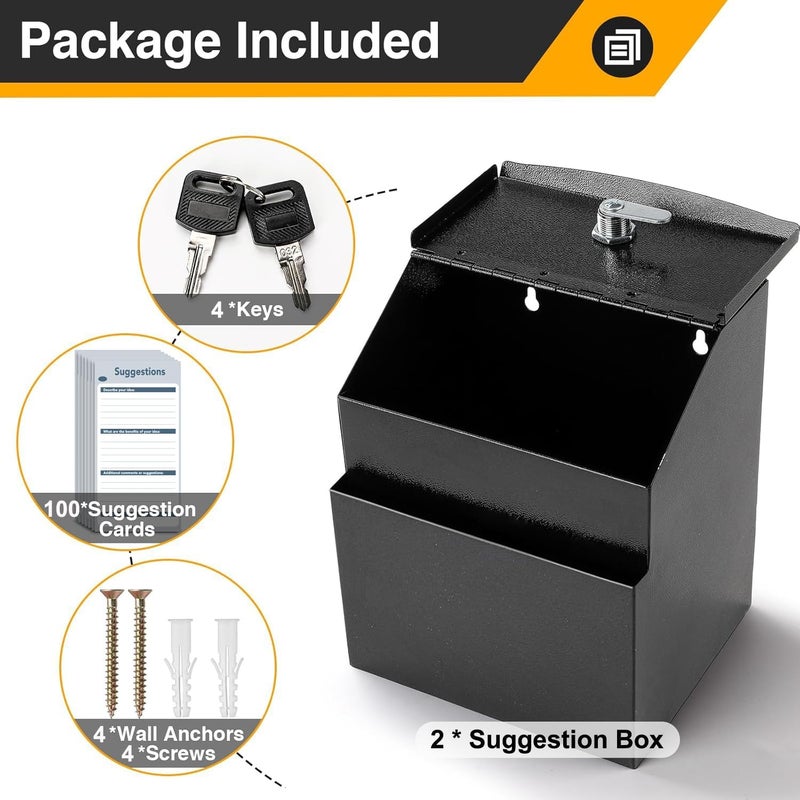 LINSIRON Suggestion Box with Slot and Lock 2 Pcs Metal 8.4 x 5.8 x 7.0 inch Built-In Storage Compartment 100 Suggestion Card Tip Jar Ballot Voting Prayer Comment Mailbox Booth Classroom Restaurant - Image 5